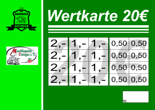 Platz Verzehrkarten 20 EUR gestaltet und abgenommen