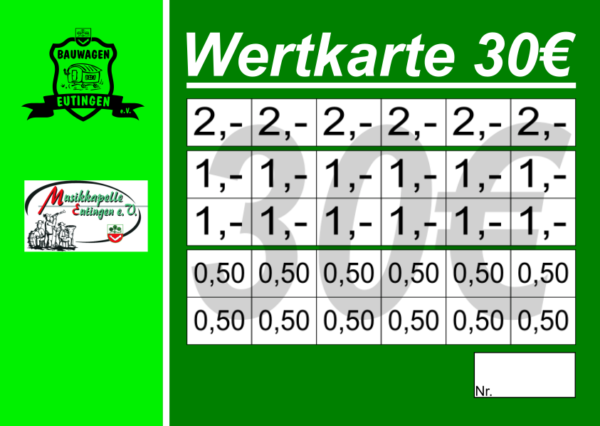 Platz Verzehrkarten 30 EUR gestaltet und abgenommen