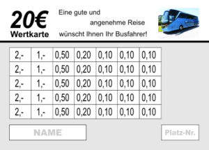 Bus Verzehrkarte 20 EUR gestaltet und abgenommen