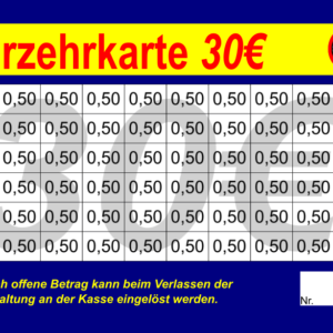 Stein Verzehrkarten 30 EUR blau gestaltet und abgenommen