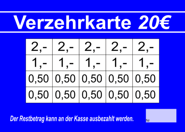 Rothardt Verzehrkarten 20 EUR Nachbestellung