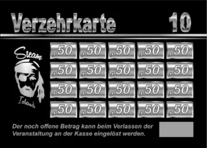 Becher Verzehrkarte 10 EUR gestaltet und abgenommen