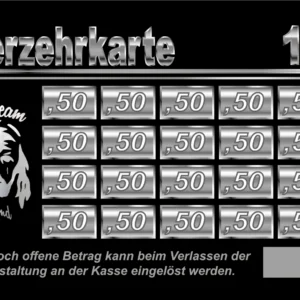 Becher Verzehrkarte 10 EUR gestaltet und abgenommen