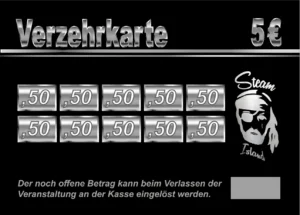 Becher Verzehrkarte 5 EUR gestaltet und abgenommen