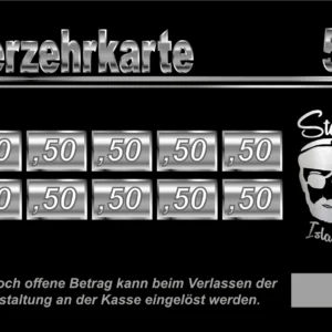 Becher Verzehrkarte 5 EUR gestaltet und abgenommen