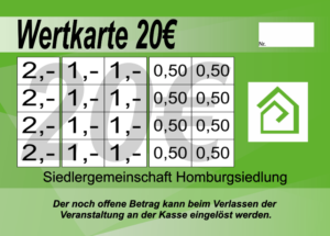 Klein Verzehrkarte 20 EUR gestaltet und abgenommen