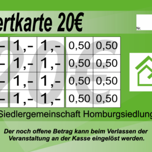 Klein Verzehrkarte 20 EUR gestaltet und abgenommen